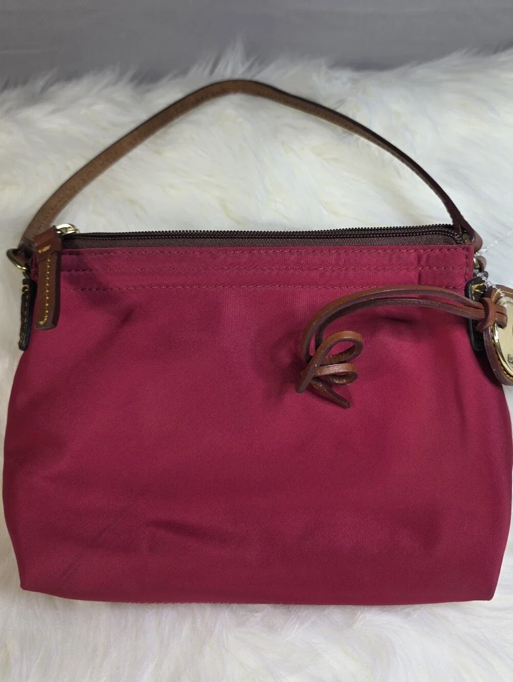 Dooney & Bourke Red Nylon Shoulder Bag Leather Strap